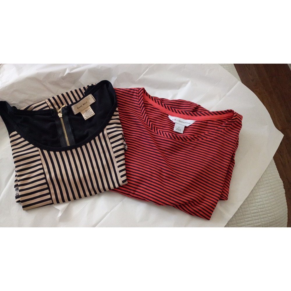 Lot 2 Nautical Wear  Diana Belle Liz Claiborne Tops Orange Tan Black Shell Tee